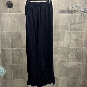 Reiss Navy Satin Wide Leg Pants